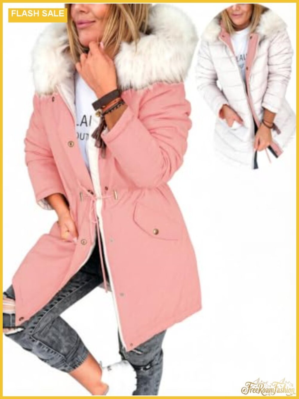 Womens Reversible Puffer Parka Faux Fur Hood Long Winter Coat